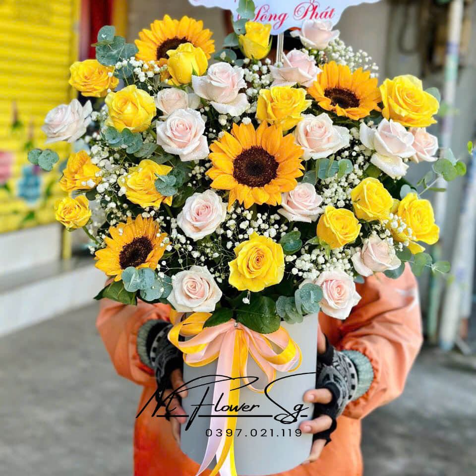 Giỏ Hoa Tươi Hường Dương Kem GH13